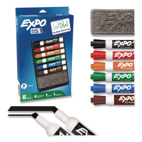 Image of EXPO® Low-Odor Dry Erase Marker And Organizer Kit, Broad Chisel Tip, Assorted Colors, 6/set