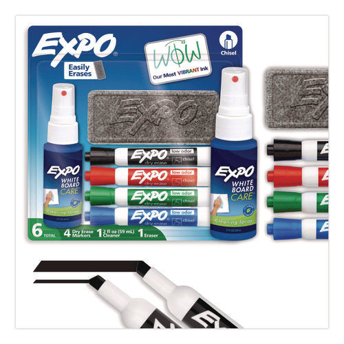 Image of EXPO® Low-Odor Dry Erase Marker Starter Set, Broad Chisel Tip, Assorted Colors, 4/set