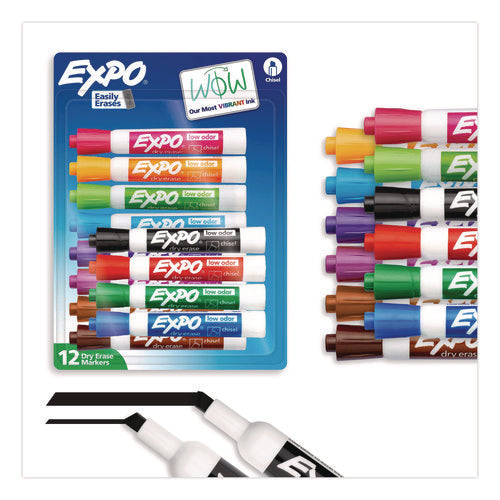 Image of EXPO® Low-Odor Dry-Erase Marker, Broad Chisel Tip, Assorted Colors, 12/set