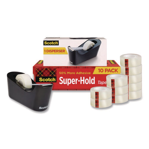 Image of Scotch® Super-Hold Tape With Dispenser, 1" Core, 0.75" X 27.77 Yds, Clear, 10 Rolls And 1 Dispenser/pack