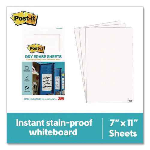 Image of Post-it® Dry Erase Sheets, Laminate Film Surface, 7" x 11.3", White, 3/Pack
