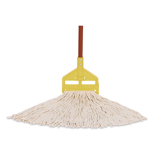 Image of Rubbermaid® Commercial Premium Cut-End Cotton Wet Mop Head, 16oz, White, 1" Orange Band, 12/carton