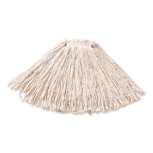 Image of Rubbermaid® Commercial Premium Cut-End Cotton Wet Mop Head, 16oz, White, 1" Orange Band, 12/carton