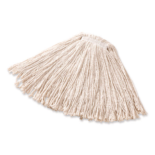 Image of Rubbermaid® Commercial Premium Cut-End Cotton Wet Mop Head, 16oz, White, 1" Orange Band, 12/carton