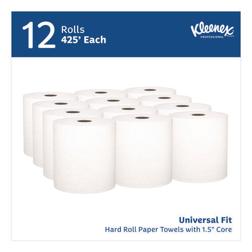 Image of Kleenex® Hard Roll Paper Towels with Premium Absorbency Pockets, 1-Ply, 8" x 425 ft, 1.5" Core, White, 12 Rolls/Carton