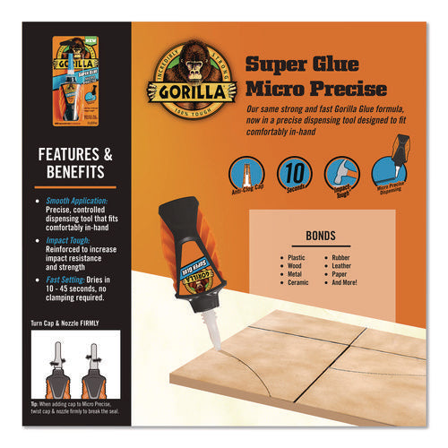 Image of Gorilla® Super Glue Micro Precise, 0.19 Oz, Dries Clear, 4/carton