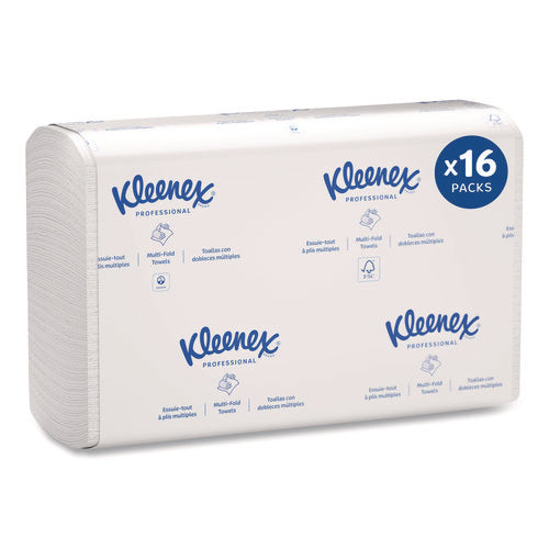 Image of Kleenex® Multi-Fold Paper Towels, 1-Ply, 9.2 x 9.4, White, 150/Pack, 16 Packs/Carton