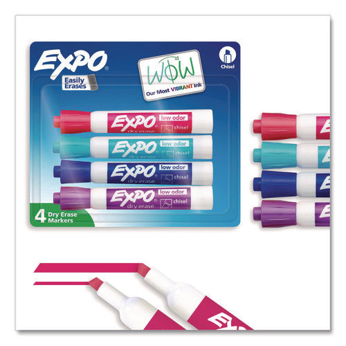 Image of EXPO® Low-Odor Dry Erase Marker, Broad Chisel Tip, Assorted Colors, 4/Pack