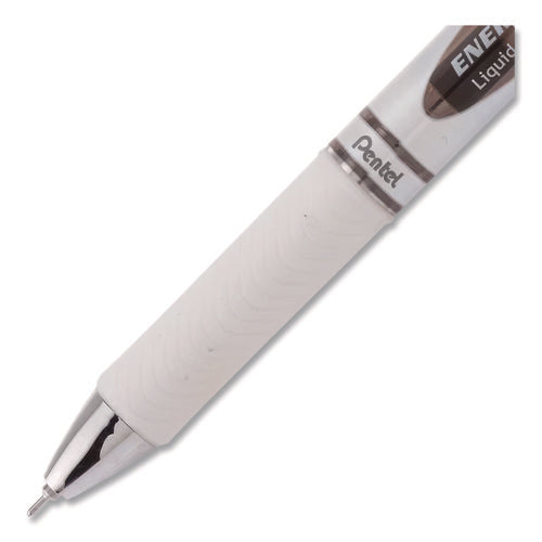 Image of Pentel® Energel Pearl Gel Pen, Retractable, Medium 0.7 Mm, Black Ink, White/black Barrel, Dozen