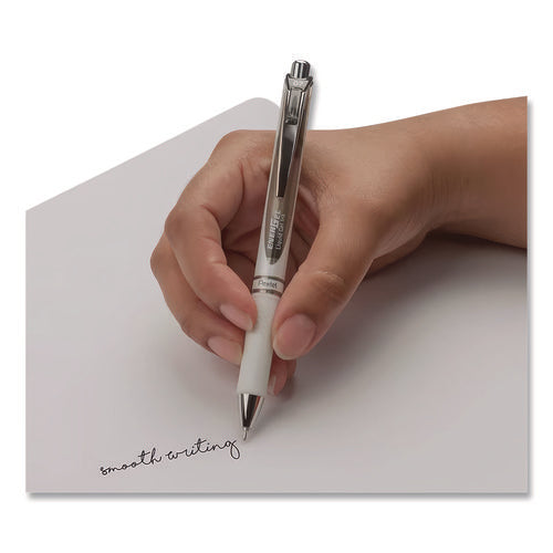 Image of Pentel® Energel Pearl Gel Pen, Retractable, Medium 0.7 Mm, Black Ink, White/black Barrel, Dozen