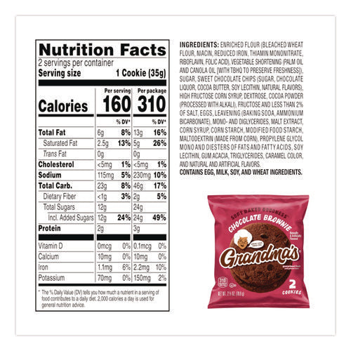 Image of Grandma's® Cookies - Single Serve, Chocolate Brownie, 2.5 Oz Packet, 60/carton