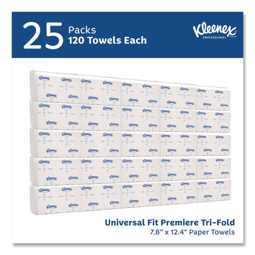 Image of Kleenex® Premiere Folded Towels, 1-Ply, 7.8 x 12.4, White, 120/Pack, 25 Packs/Carton