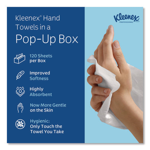 Image of Kleenex® Hand Towels, POP-UP Box, Cloth, 1-Ply, 9 x 10.5, Unscented, White, 120/Box, 18 Boxes/Carton