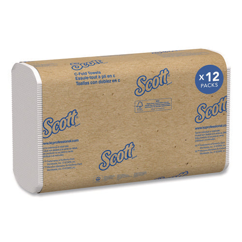 Image of Scott® Essential C-Fold Towels for Business, Absorbency Pockets, 1-Ply, 10.13 x 13.15, White, 200/Pack, 12 Packs/Carton