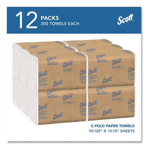 Image of Scott® Essential C-Fold Towels for Business, Absorbency Pockets, 1-Ply, 10.13 x 13.15, White, 200/Pack, 12 Packs/Carton