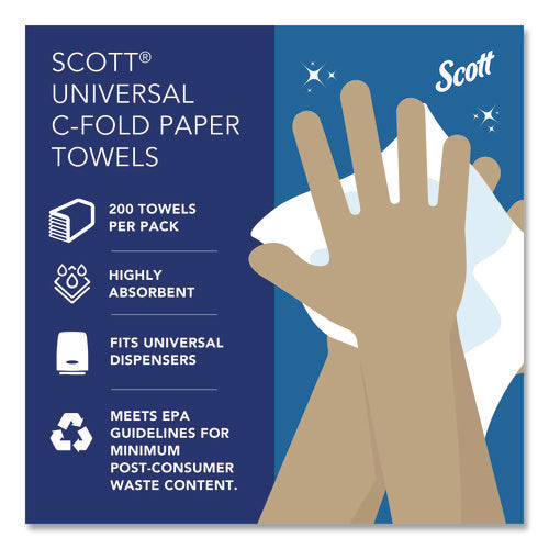 Image of Scott® Essential C-Fold Towels for Business, Absorbency Pockets, 1-Ply, 10.13 x 13.15, White, 200/Pack, 12 Packs/Carton