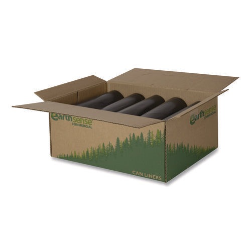 Image of Earthsense® Commercial Linear Low Density Recycled Can Liners, 45 gal, 1.25 mil, 40" x 46", Black, 10 Bags/Roll, 10 Rolls/Carton