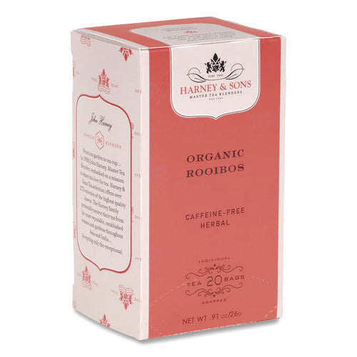 Image of Harney & Sons Premium Tea, Organic Rooibos Herbal Tea, Individually Wrapped Tea Bags, 20/box
