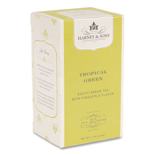 Image of Harney & Sons Premium Tea, Tropical Green Tea, Individually Wrapped Tea Bags, 20/box