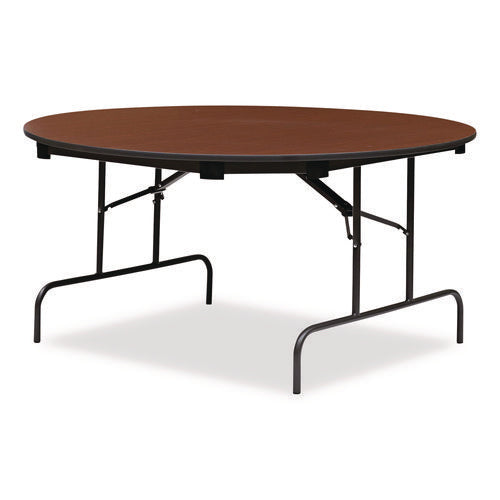 Image of Iceberg OfficeWorks Wood Folding Table, Round, 60" x 29", Mahogany Top, Gray Base