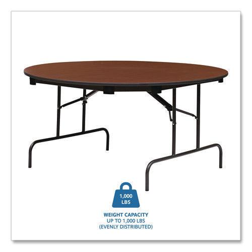 Image of Iceberg OfficeWorks Wood Folding Table, Round, 60" x 29", Mahogany Top, Gray Base