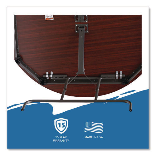Image of Iceberg OfficeWorks Wood Folding Table, Round, 60" x 29", Mahogany Top, Gray Base