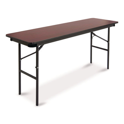 Image of Iceberg OfficeWorks Commercial Wood-Laminate Folding Table, Rectangular, 60" x 18" x 29", Mahogany Top, Brown Base