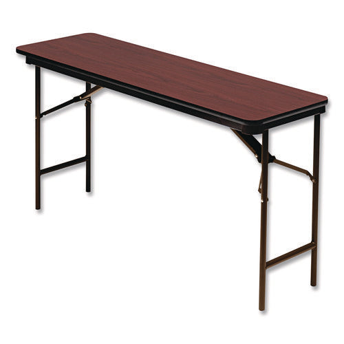 Image of Iceberg OfficeWorks Commercial Wood-Laminate Folding Table, Rectangular, 60" x 18" x 29", Mahogany Top, Brown Base