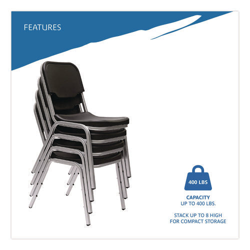 Image of Iceberg Rough n Ready Stack Chair, Supports Up to 500 lb, 17.5" Seat Height, Black Seat, Black Back, Silver Base, 4/Carton