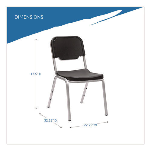Image of Iceberg Rough n Ready Stack Chair, Supports Up to 500 lb, 17.5" Seat Height, Black Seat, Black Back, Silver Base, 4/Carton