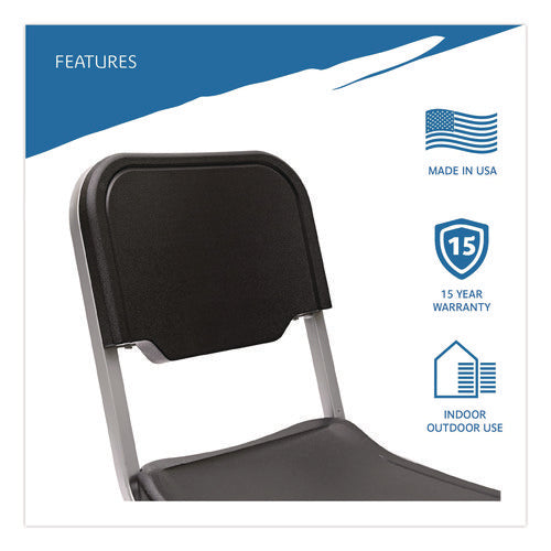 Image of Iceberg Rough n Ready Stack Chair, Supports Up to 500 lb, 17.5" Seat Height, Black Seat, Black Back, Silver Base, 4/Carton