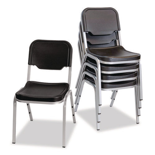 Image of Iceberg Rough n Ready Stack Chair, Supports Up to 500 lb, 17.5" Seat Height, Black Seat, Black Back, Silver Base, 4/Carton