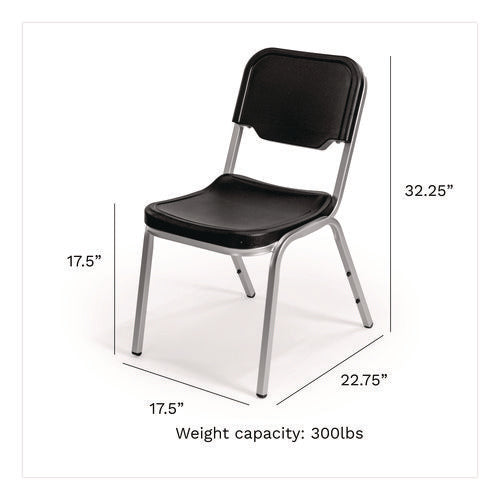 Image of Iceberg Rough n Ready Stack Chair, Supports Up to 500 lb, 17.5" Seat Height, Black Seat, Black Back, Silver Base, 4/Carton