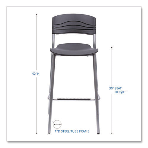 Image of Iceberg CafeWorks Stool, Supports Up to 225 lb, 30" Seat Height, Graphite Seat, Graphite Back, Silver Base