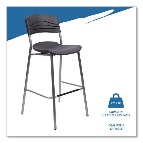 Image of Iceberg CafeWorks Stool, Supports Up to 225 lb, 30" Seat Height, Graphite Seat, Graphite Back, Silver Base