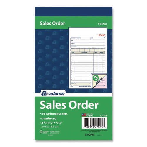 Image of Adams® Multipart Sales Order Pad, Three-Part Carbonless, 4.19 x 6.69, 50 Forms/Pad, 10 Pads/Carton