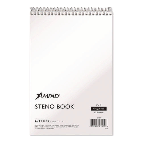 Image of Ampad® Steno Pads, Gregg Rule, White Cover, 60 Green-Tint 6 X 9 Sheets