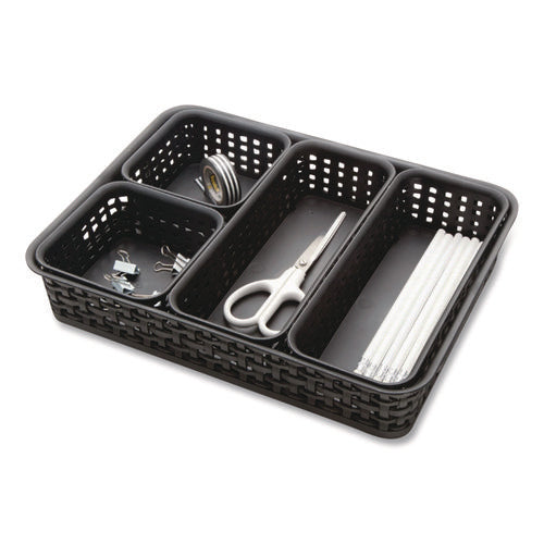 Image of Advantus Plastic Weave Basket Bins, Assorted Sizes, Black, 10/Pack
