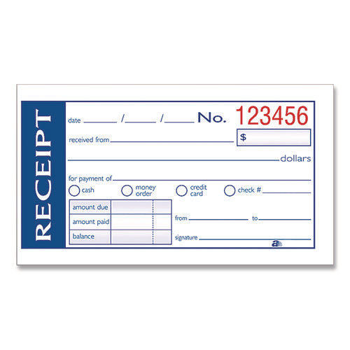 Image of Adams® Write 'n Stick Receipt Book, Two-Part Carbonless, 4.75 x 2.75, 4 Forms/Sheet, 200 Forms Total