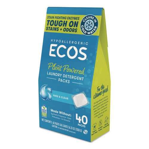 Image of ECOS® Laundry Detergent Packs, Free and Clear, 40 Pods/Pack, 6 Packs/Carton
