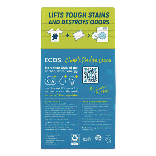 Image of ECOS® Laundry Detergent Packs, Free and Clear, 40 Pods/Pack, 6 Packs/Carton