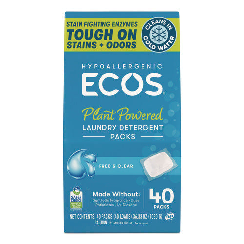 Image of ECOS® Laundry Detergent Packs, Free and Clear, 40/Pack