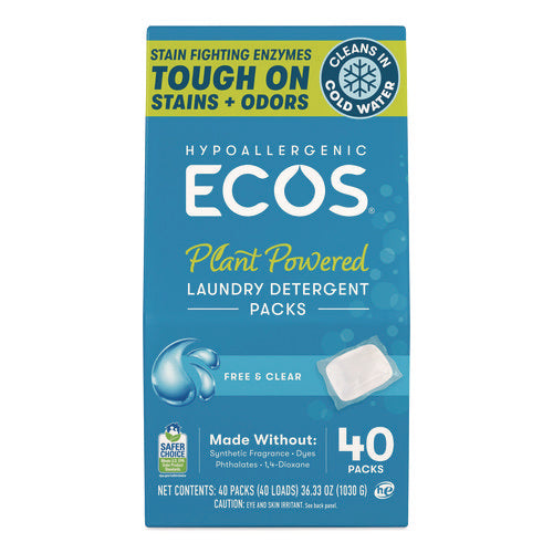 Image of ECOS® Laundry Detergent Packs, Free and Clear, 40 Pods/Pack, 6 Packs/Carton