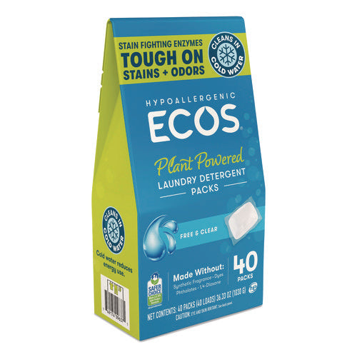 Image of ECOS® Laundry Detergent Packs, Free and Clear, 40 Pods/Pack, 6 Packs/Carton