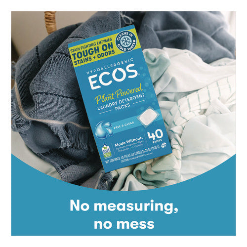 Image of ECOS® Laundry Detergent Packs, Free and Clear, 40 Pods/Pack, 6 Packs/Carton
