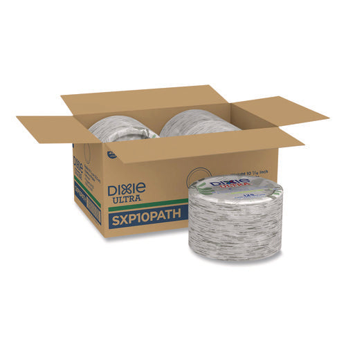 Image of Dixie® Pathways Soak Proof Shield Heavyweight Paper Plates, WiseSize, 10.13" dia, Green/Burgundy, 500/Carton