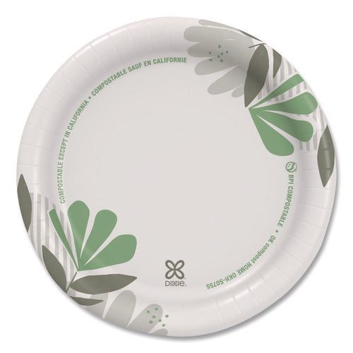 Image of Dixie® Pathways Soak-Proof Shield Mediumweight Paper Plates, WiseSize, 6.87" dia, Green/Burgundy, 125/Pack