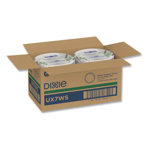 Image of Dixie® Pathways Soak-Proof Shield Mediumweight Paper Plates, WiseSize, 6.87" dia, Green/Burgundy, 125/Pack