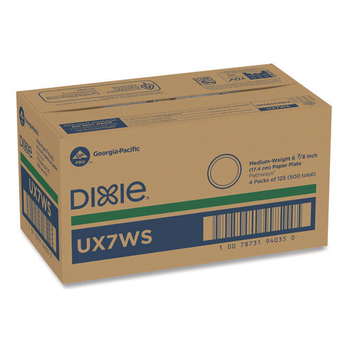 Image of Dixie® Pathways Soak-Proof Shield Mediumweight Paper Plates, WiseSize, 6.87" dia, Green/Burgundy, 125/Pack