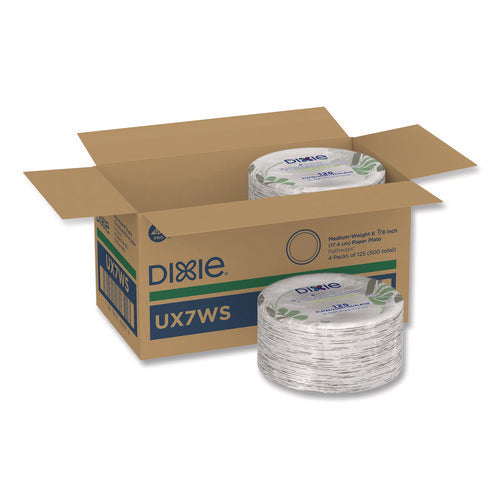 Image of Dixie® Pathways Soak-Proof Shield Mediumweight Paper Plates, WiseSize, 6.87" dia, Green/Burgundy, 500/Carton